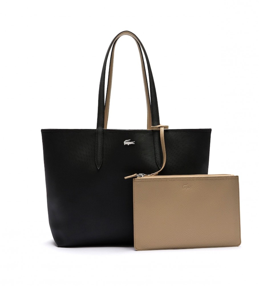 Bolsa Lacoste Anna reversível bicolor, bege e preta - 35x30x14cm -
