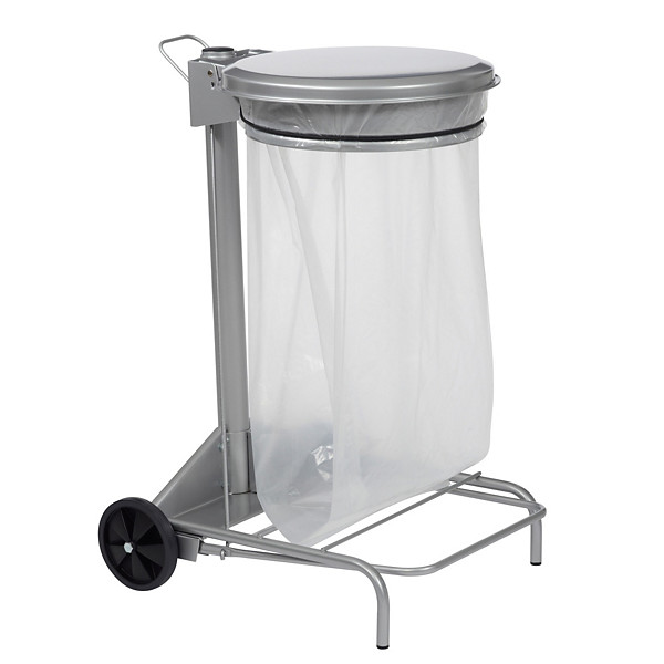 Support sac poubelle à roulettes Rossignol gris métal avec couvercle 50 L