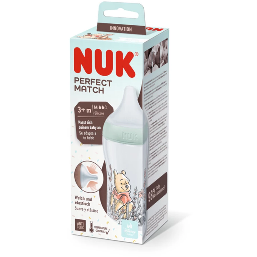 NUK Babyflasche Perfect Match  Winnie Puuh mit Temperature Control 260ml ab 3 Monate in mint