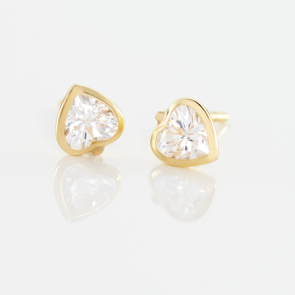 Boucles D'oreilles Puces Daria Coeur Plein Or Jaune Oxyde De Zirconium