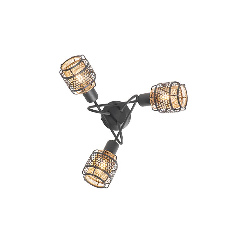 Design plafondlamp zwart met goud 3-lichts - Noud