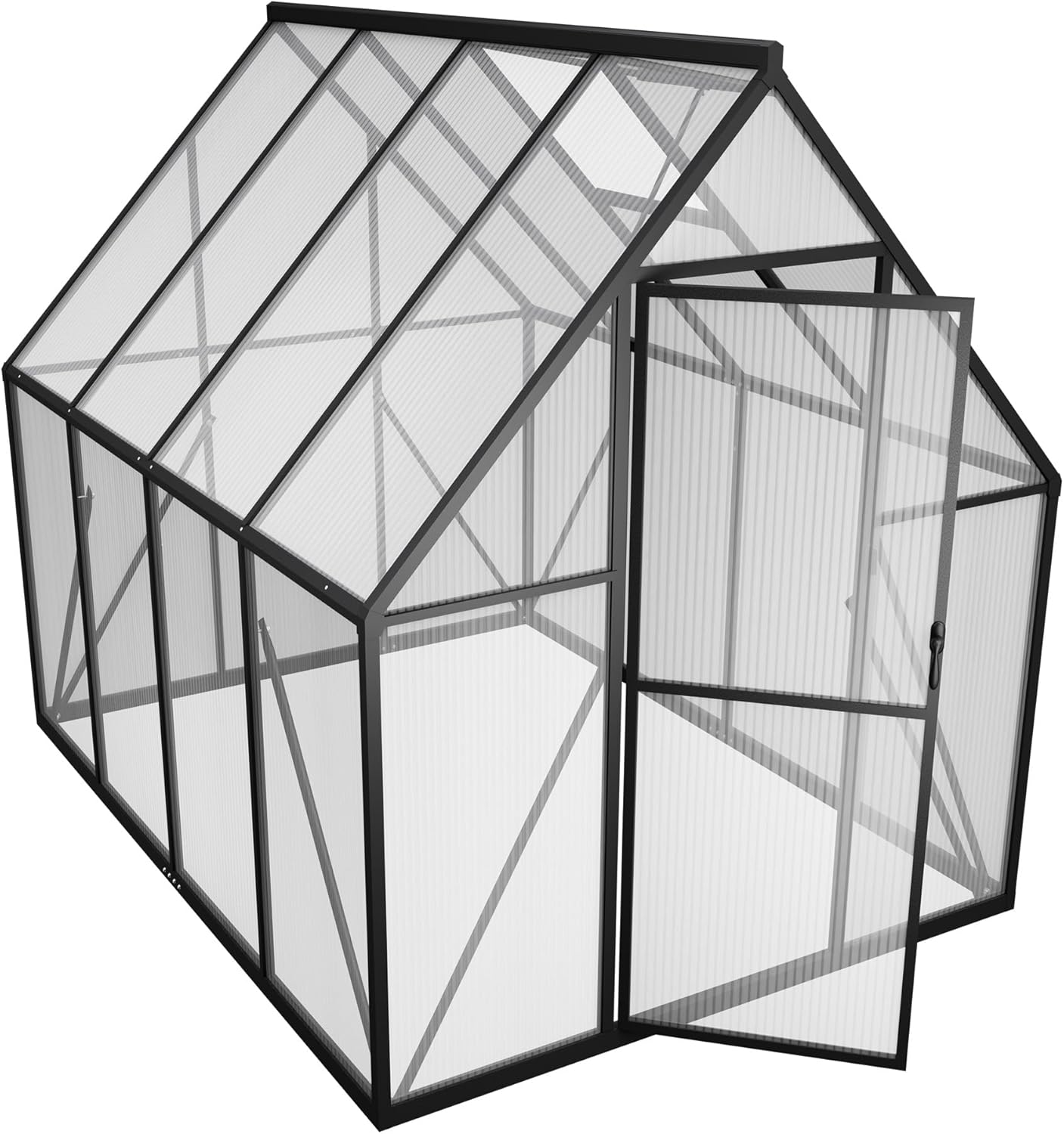 Gewächshaus Aluminium Treibhaus mit Transparent PC Platten Dachfenster & Tür & Fundament 230x180x195cm Winterfest Gartengewächshäuser Begehbares Pflanzenhaus für Garten Outdoor