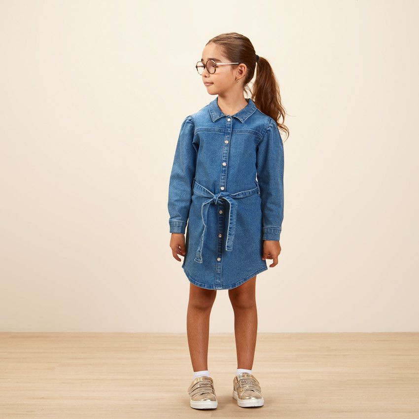 Robe effet jean avec ceinture amovible pour fille - Bleu marine