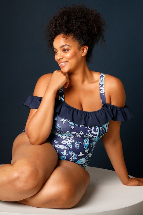 Badeanzug, Softschalen, Rüsche, Carmen-Ausschnitt