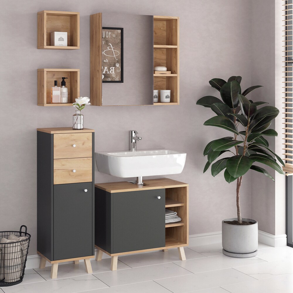Vicco Badmöbelset Midischrank Waschtischunterschrank Spiegelschrank Senyo GK/ANT