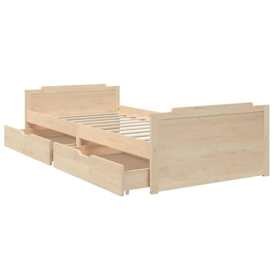 vidaXL - Bed frame met twee lades - Naturel - Massief grenenhout - 90x200 cm