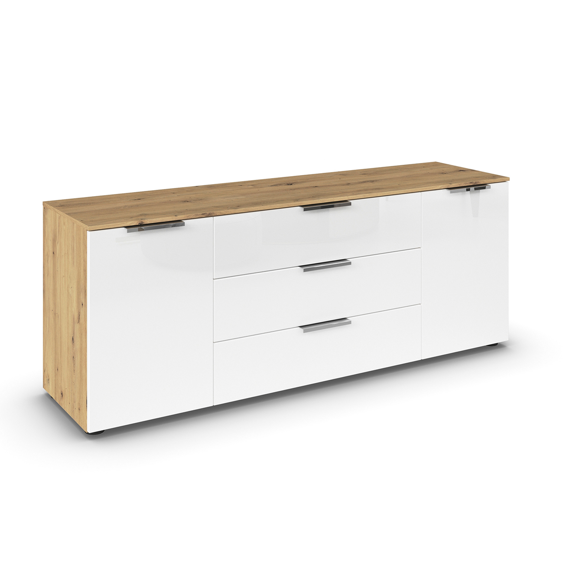 Lowboard - Kristallweißglas - Artisan Eiche - Glasfront - 160 cm