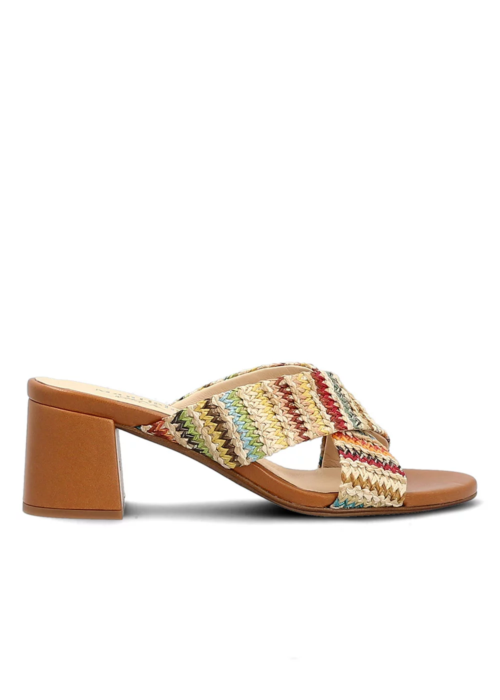 MULE EDIMBOURG CUIR RAPHIA MULTICO