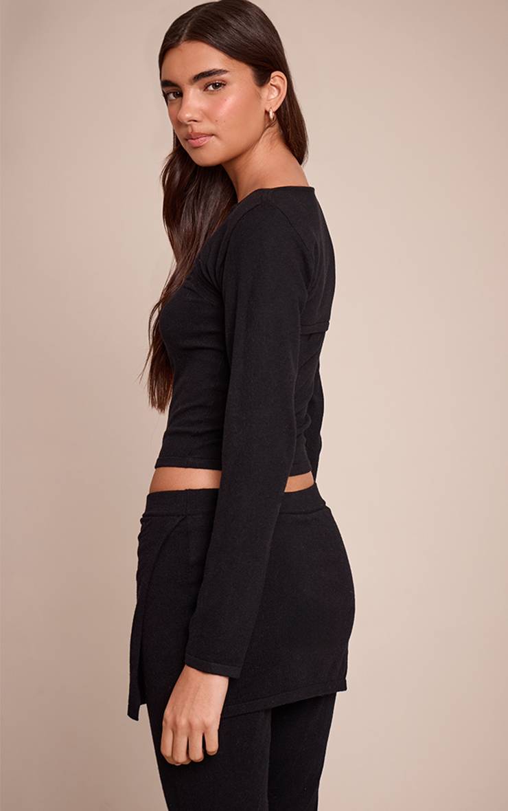 Noir Cardigan Cache-cœur En Maille Fine Avec Détails De Finitions Contrastées