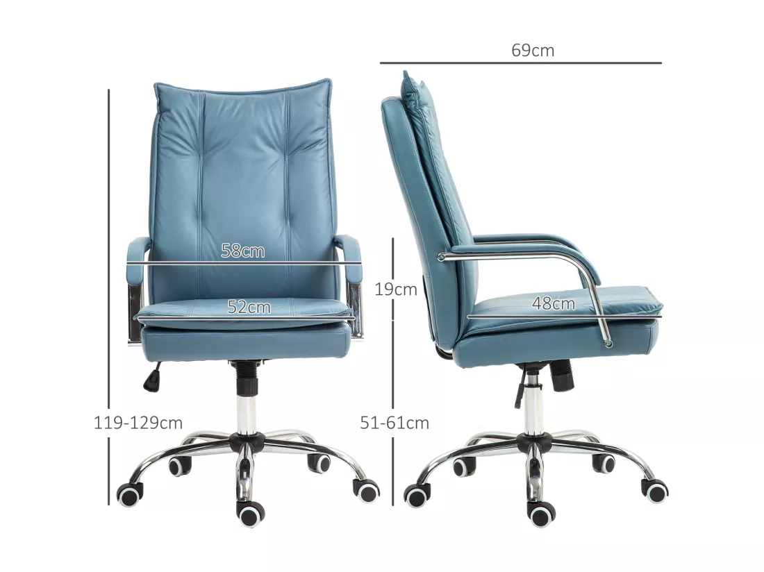 Chaise de bureau manager ergonomique design contemporain métal chromé tissu technique bleu