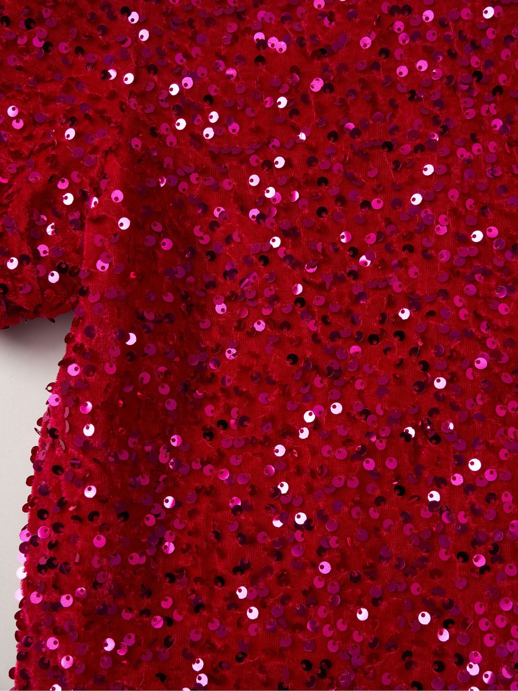 Miss Red Sequin Shift Dress and Matching Scrunchie Outfit Set