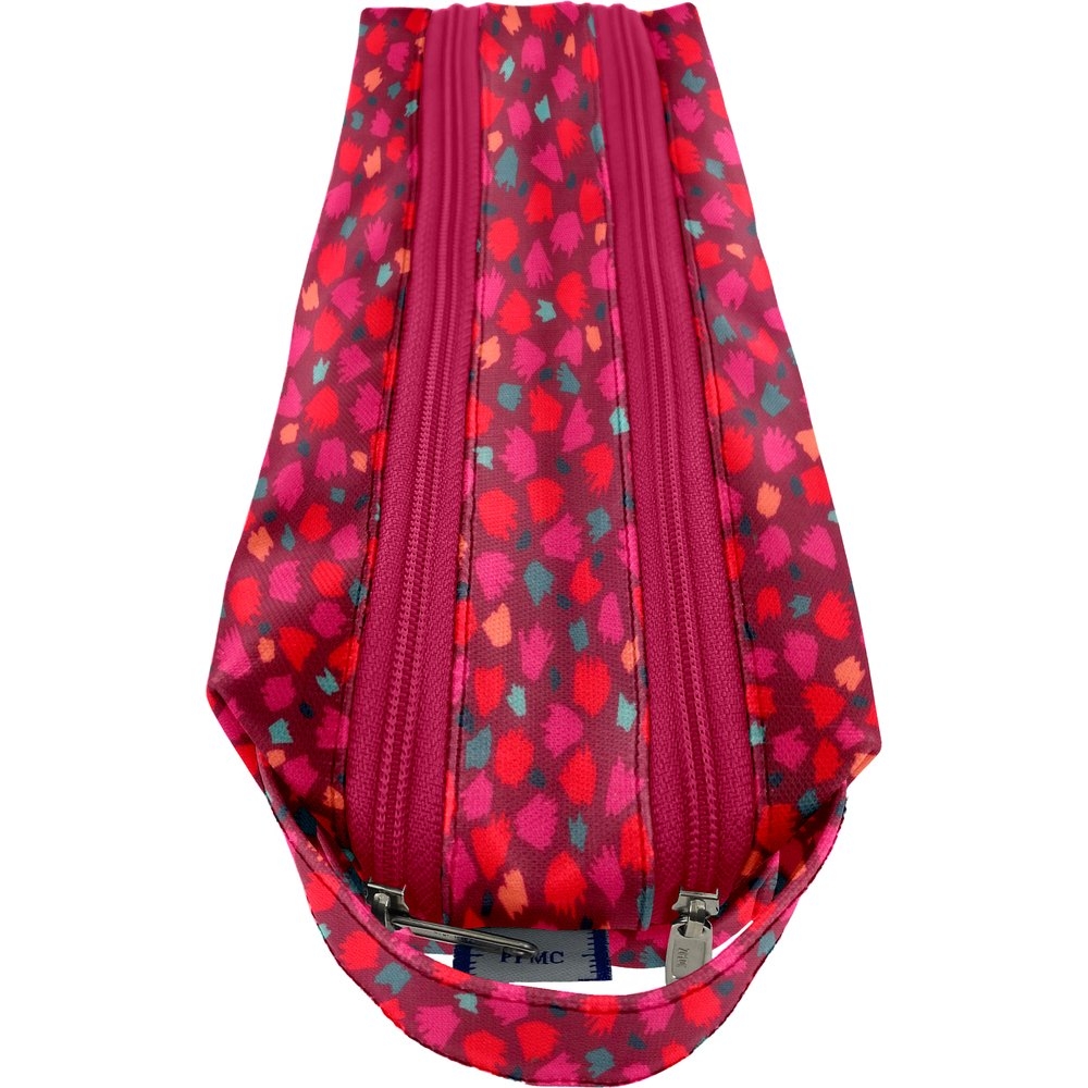 Trousse Double Compartiment Pompons Cerise
