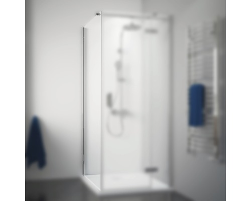 Zijpaneel voor BREUER Panorama Express Q72 75 cm draaideur, helder glas, chroom profiel.