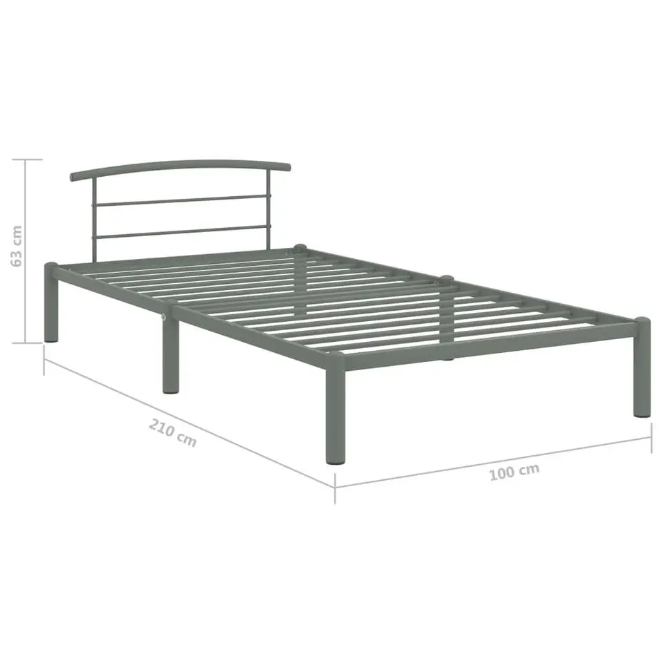 vidaXL - Bed frame met hoofdeinde - Grijs - Metaal - 90x200 cm