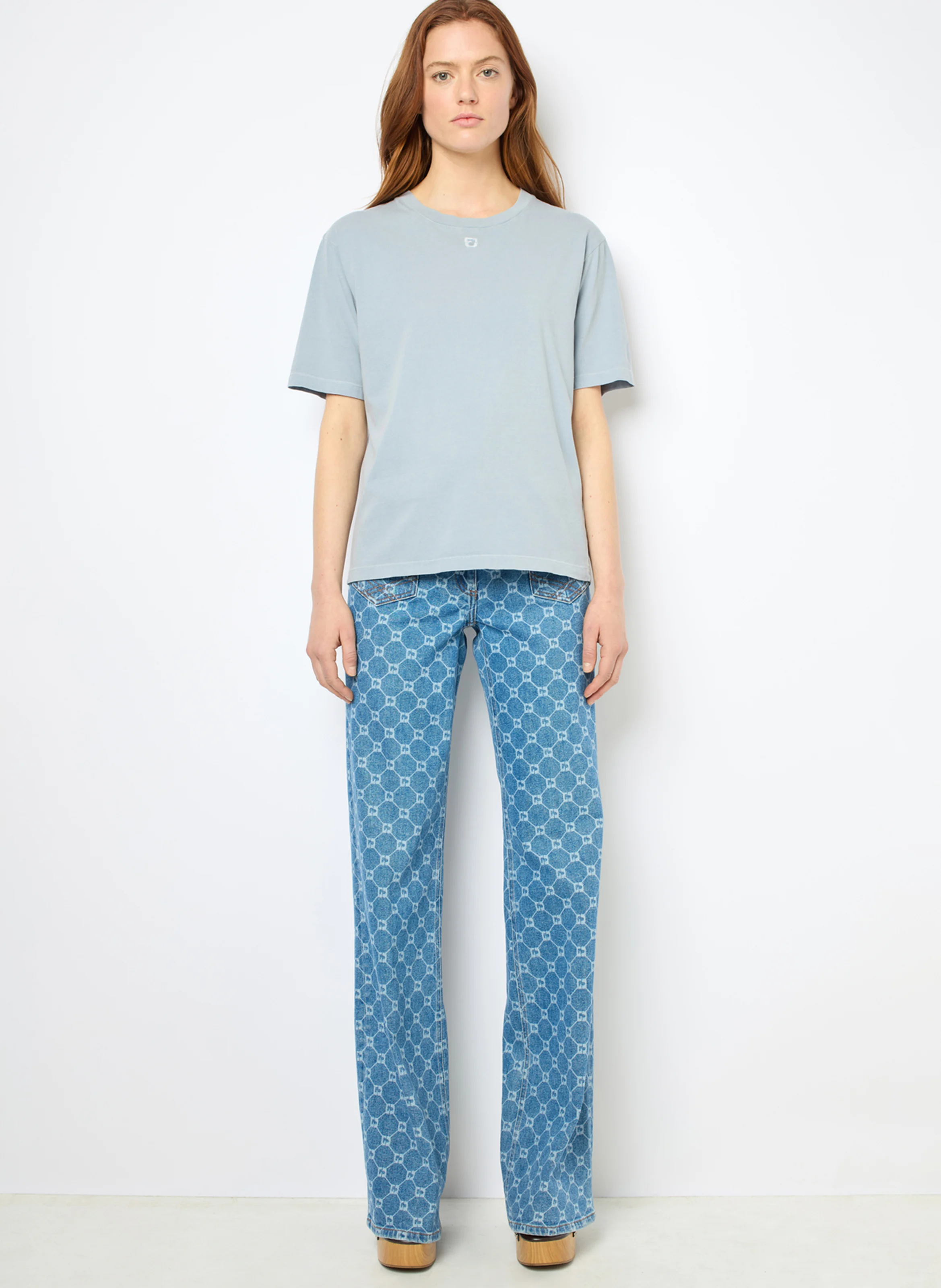 AZEMIA - Tee-shirt col rond droit en coton | Bleu