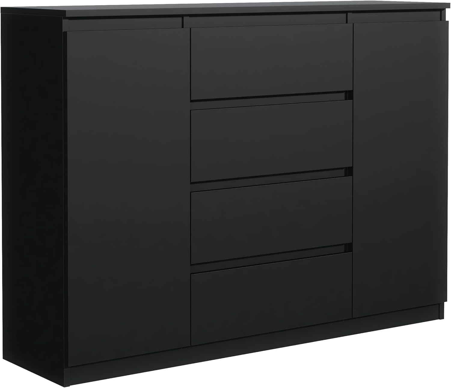 meble masztalerz Kommode Matt mit 4 Schubladen und 2 Türen 140 cm, Sideboard Wohnzimmer, Schlafzimmer H: 101,5 cm, B: 138,6 cm, T: 39 cm Kommode mit Schubladen, Schubladenschrank (Schwarz)
