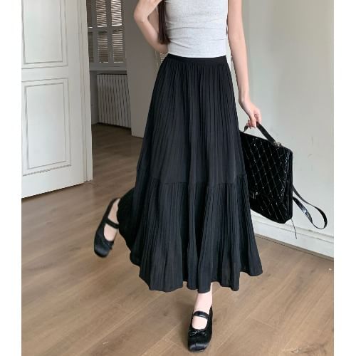Yohana - Hoge taille effen kreuk midi A-lijn rok