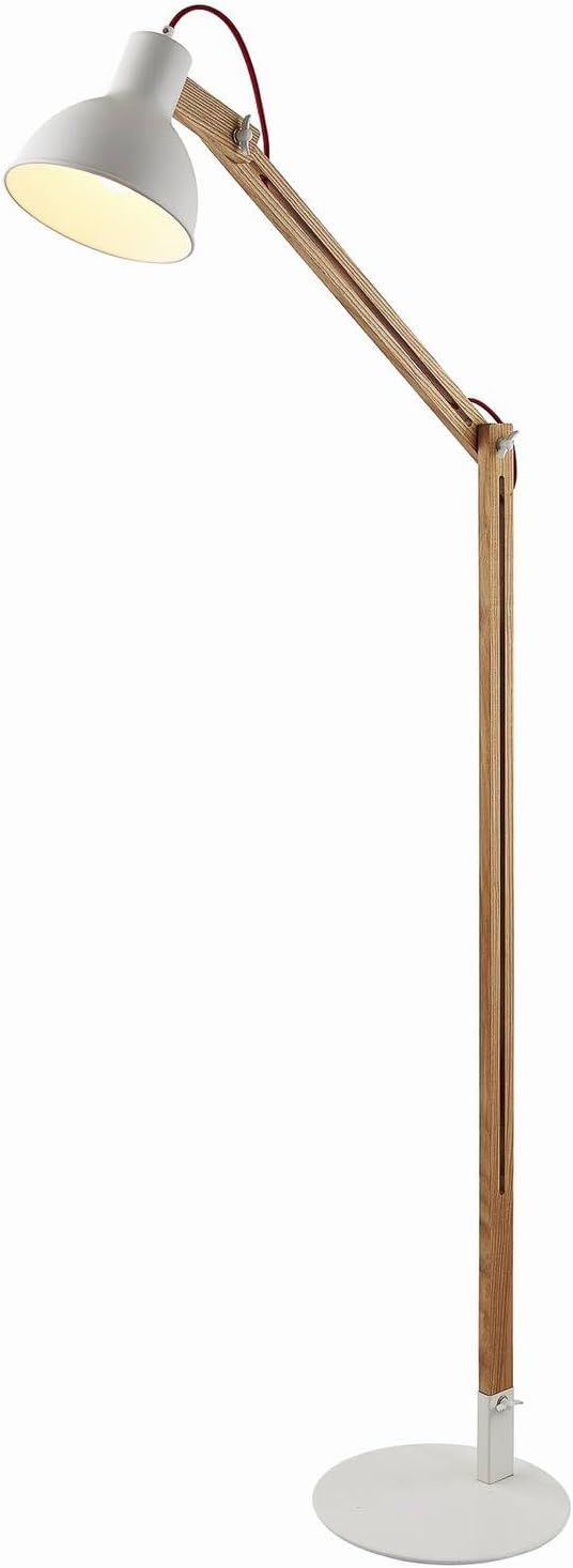 Lindby Lampenwelt Stehlampe skandinavisch Holz Metall weiß, Standleuchte Leselampe-Stehlampe für Wohnzimmer Esszimmer Schlafzimmer
