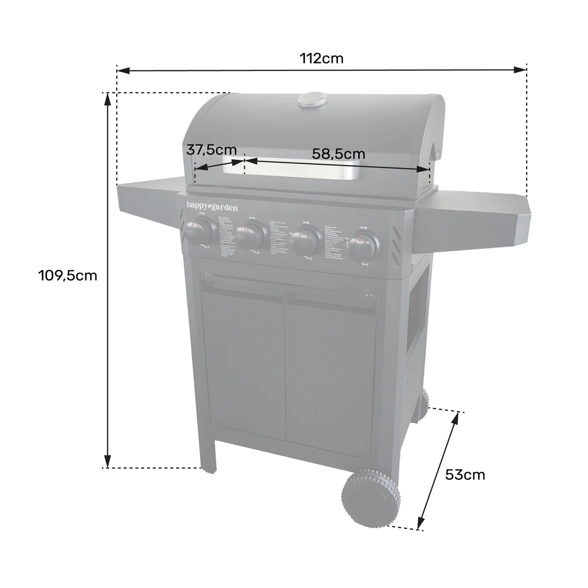 Barbecue au gaz IZALCO - 4 brûleurs 10kW Happy Garden