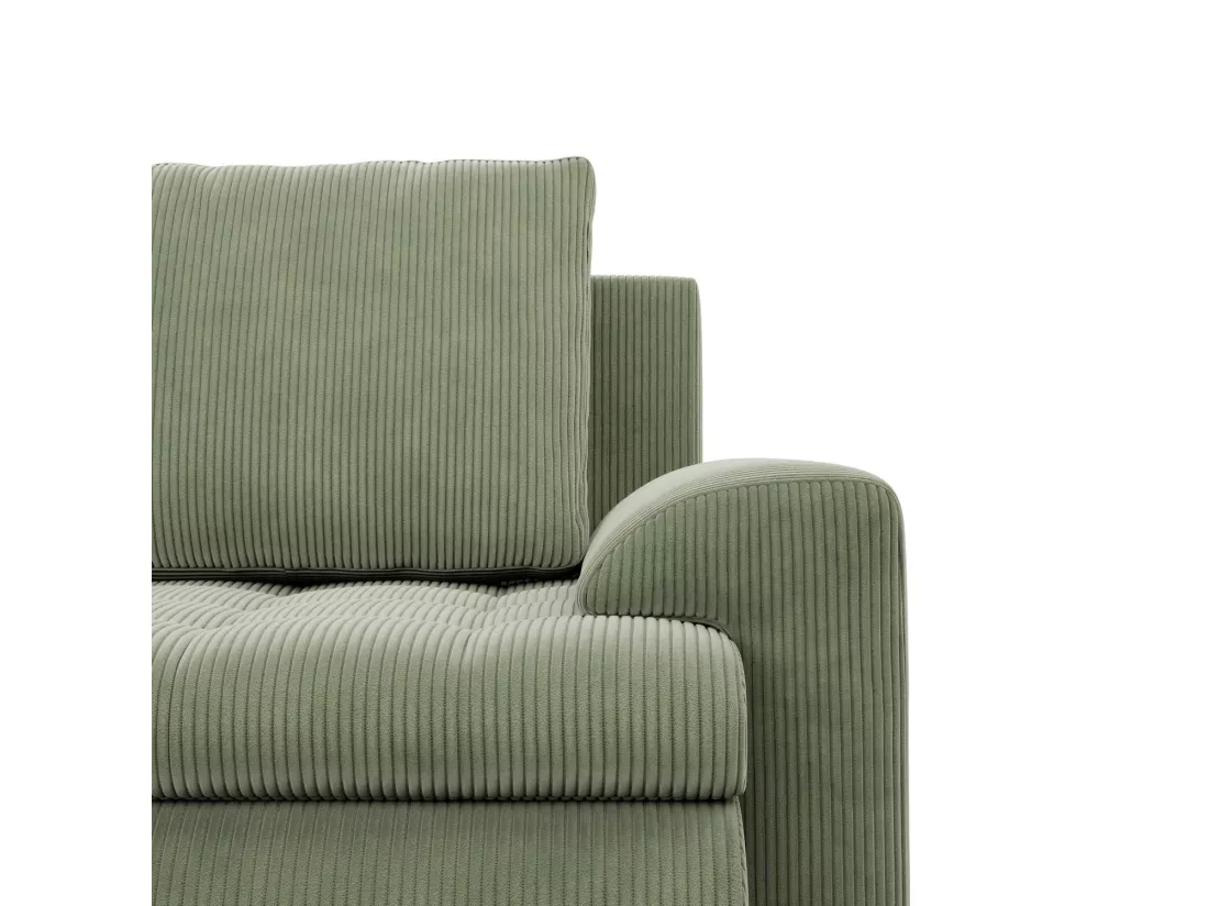 Canapé d'angle en U avec fonction sommeil, 2 méridiennes, Cord - Vert