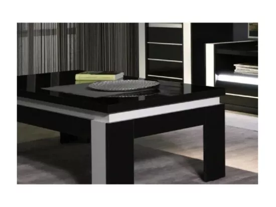 Table basse LINA noir et blanc brillant – 125 x 42 x 65 cm