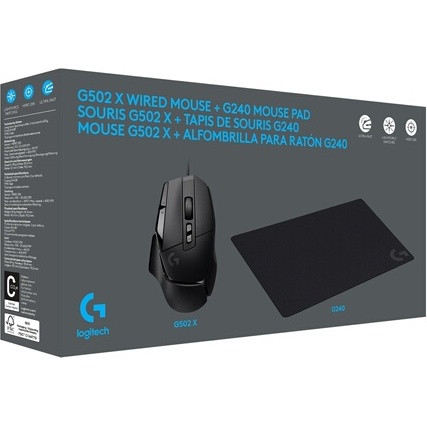 Souris Logitech G502 X Gaming Filaire LIGHTFORCE + Tapis G240