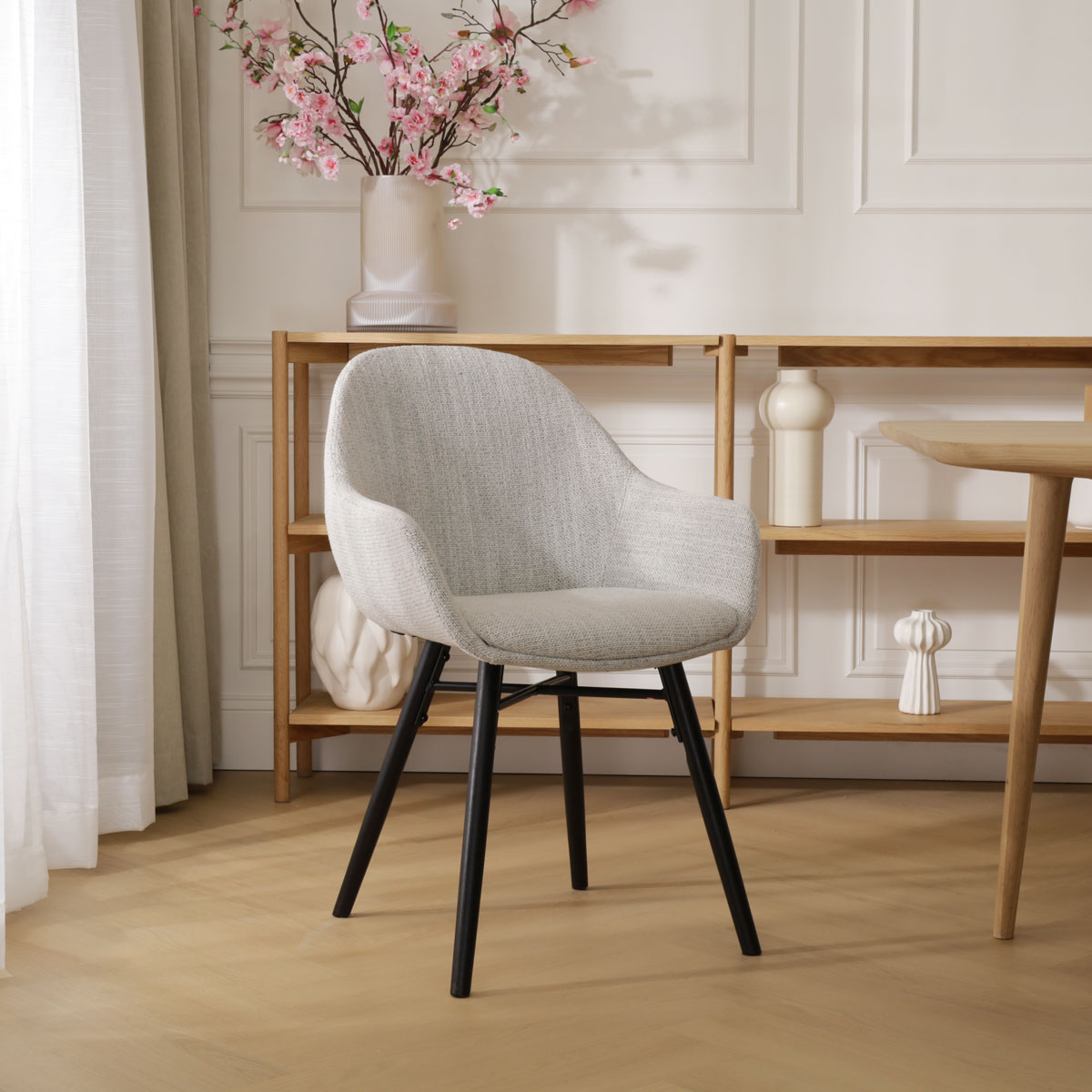 Eetkamerstoel Nena-Mae grijs beige gemêleerd - zwart