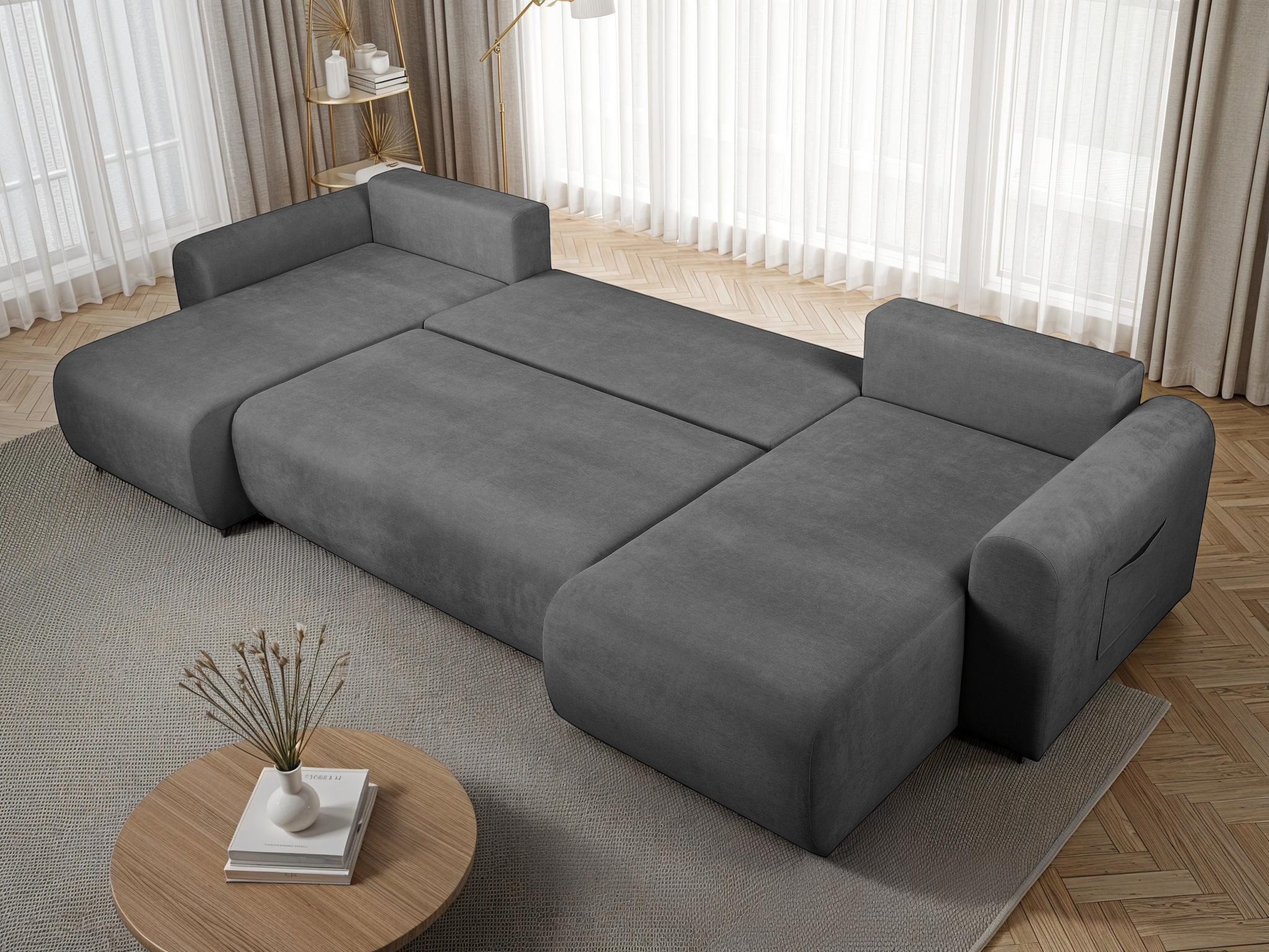 GOODproduct Wohnlandschaft »JONAA, 311 cm, U-Form, Schlafsofa, Boxspringfederung, Cord u. Struktur« 133/270cm, Bettkasten, Seitentaschen, Cord und Struktur