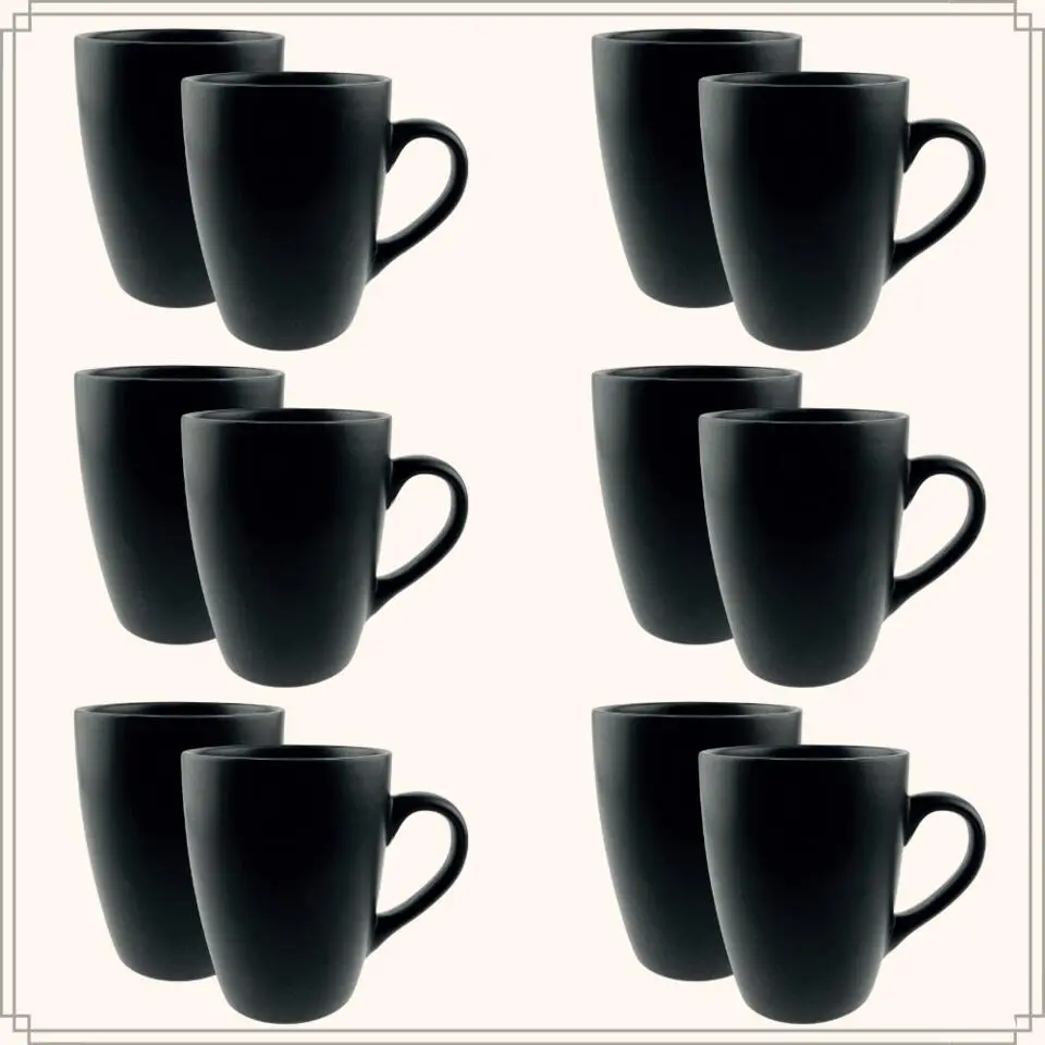 OTIX Koffiekopjes met Oor Koffietassen Set van 12 Mat Zwart 340ml