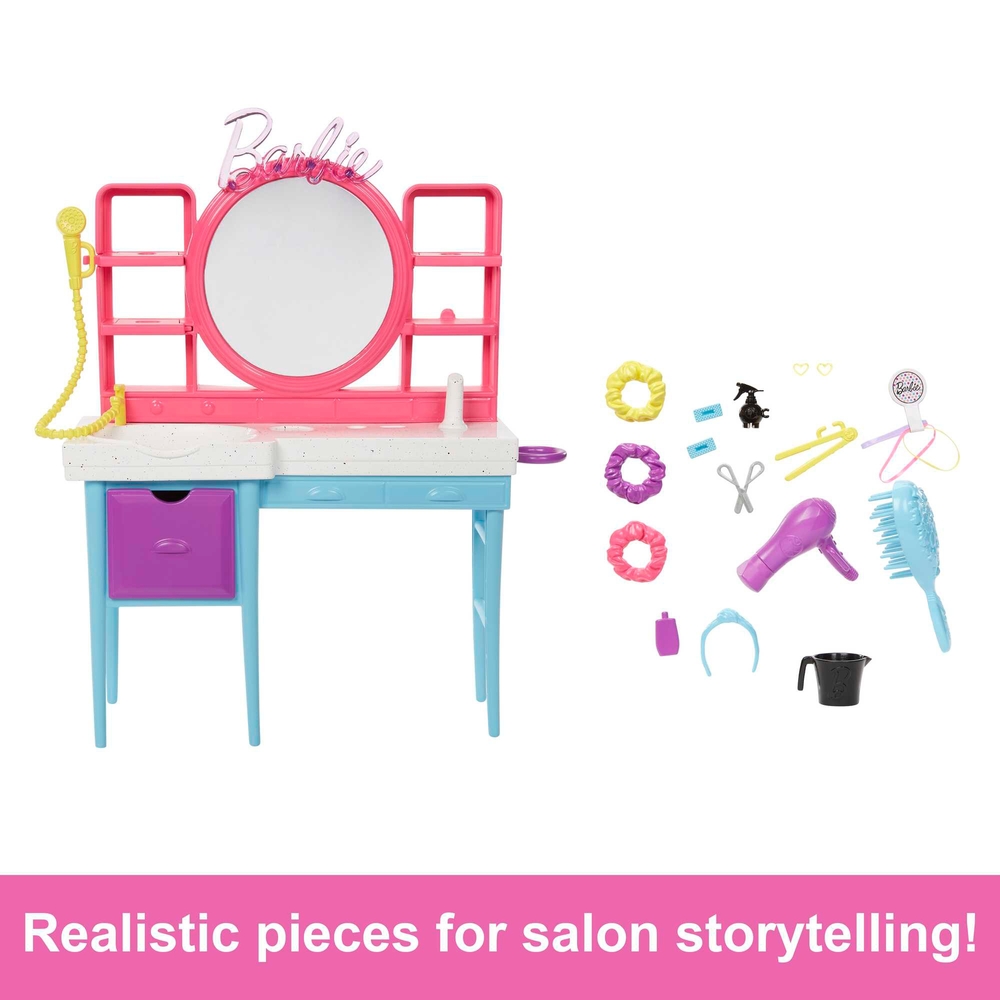 Barbie-Puppe und Friseursalon-Spielset mit farbwechselndem Haar