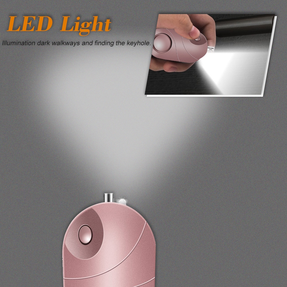 Mobiler Taschen Alarm (135db) Personen Alarmanlage Alarmsirene mit LED und Schlüssel Anhänger - Roségold