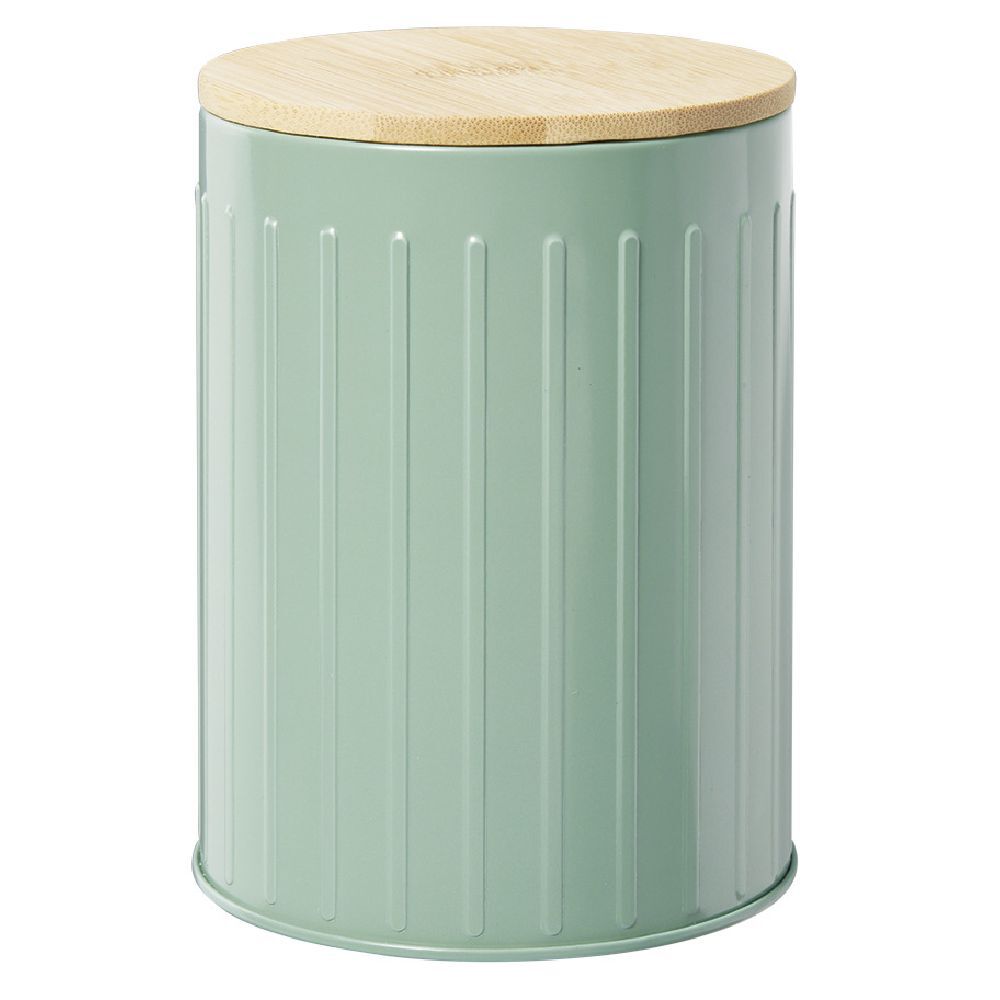 Boîte ronde métal embossée avec couvercle bambou Ø10xH13,5cm