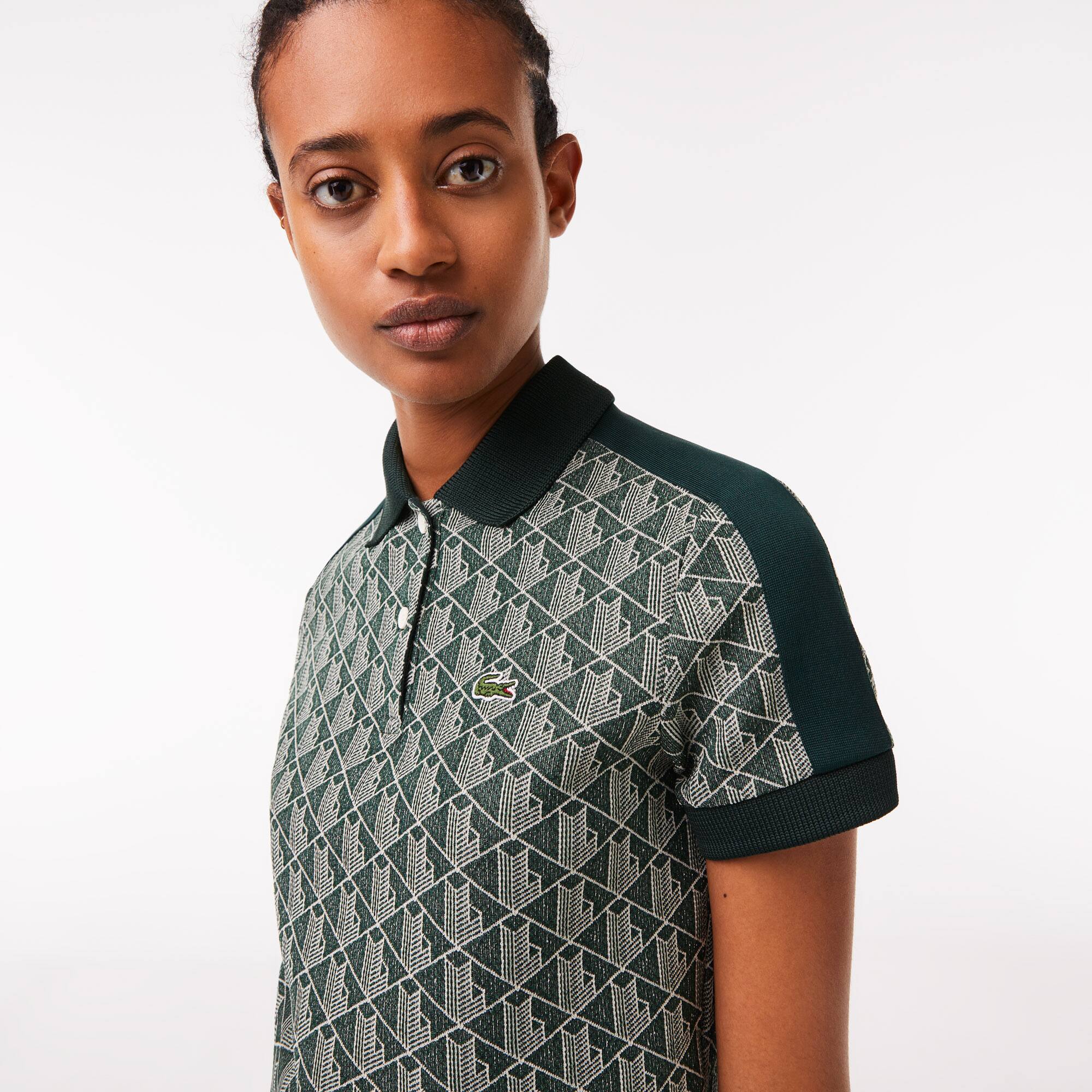 Polo femme regular fit avec col contrasté et imprimé monogramme Manches Courtes - Vert - Lacoste - Femme