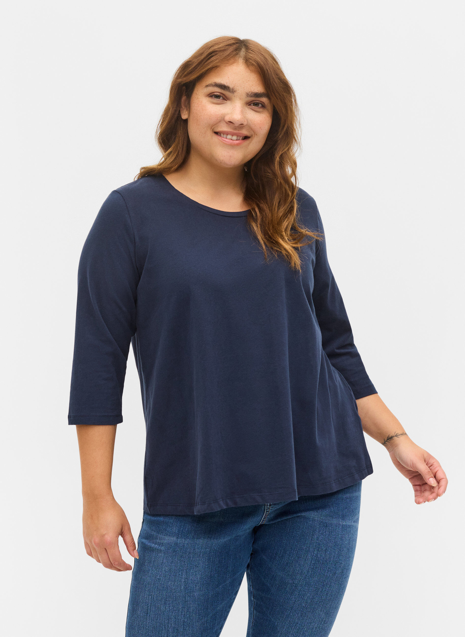 Basis bomulds t-shirt med 3/4 ærmer
