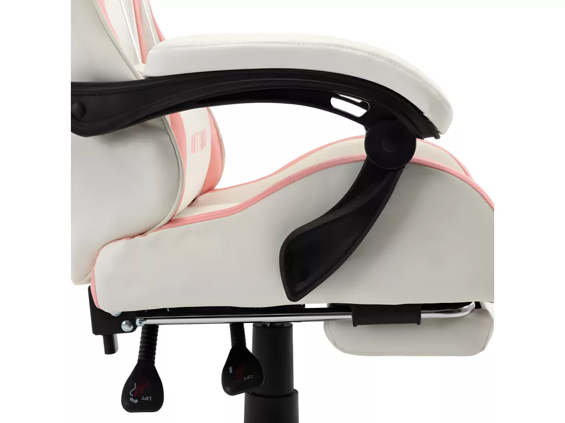 Fauteuil de jeux vidéo et repose-pied Rose et blanc Similicuir
