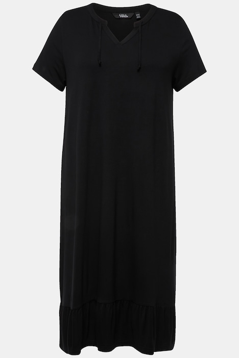 Jersey-Midikleid, A-Linie, Tunika-Ausschnitt, Halbarm