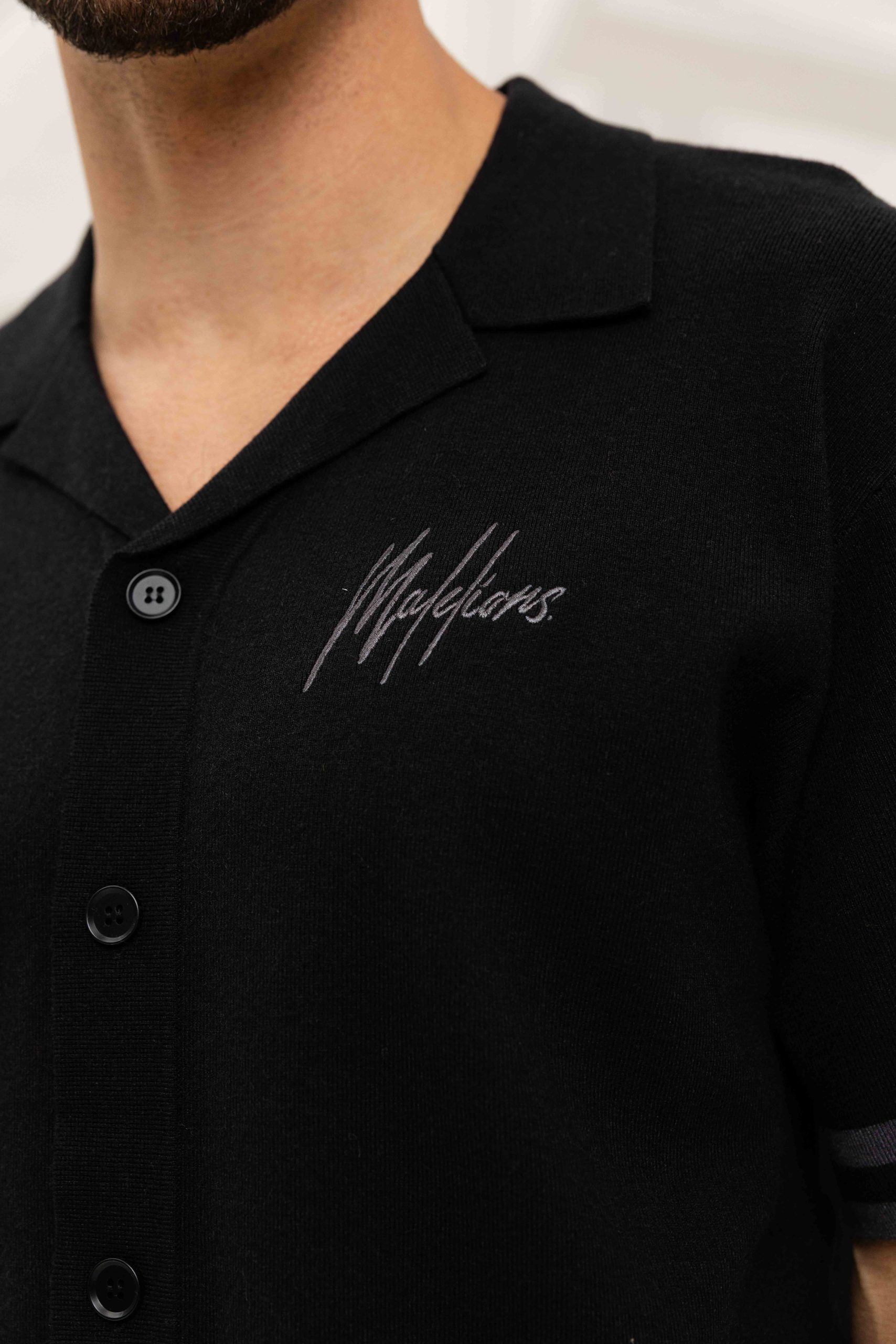 Malelions Knitted Camp Collar Zomerset Heren Zwart