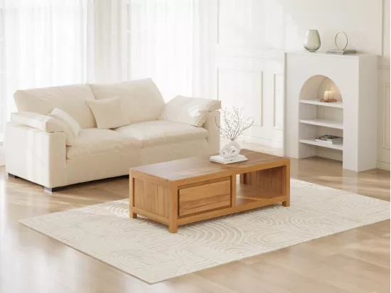 Table basse avec 2 tiroirs et 1 niche en bois de teck - Naturel - ALEMIA