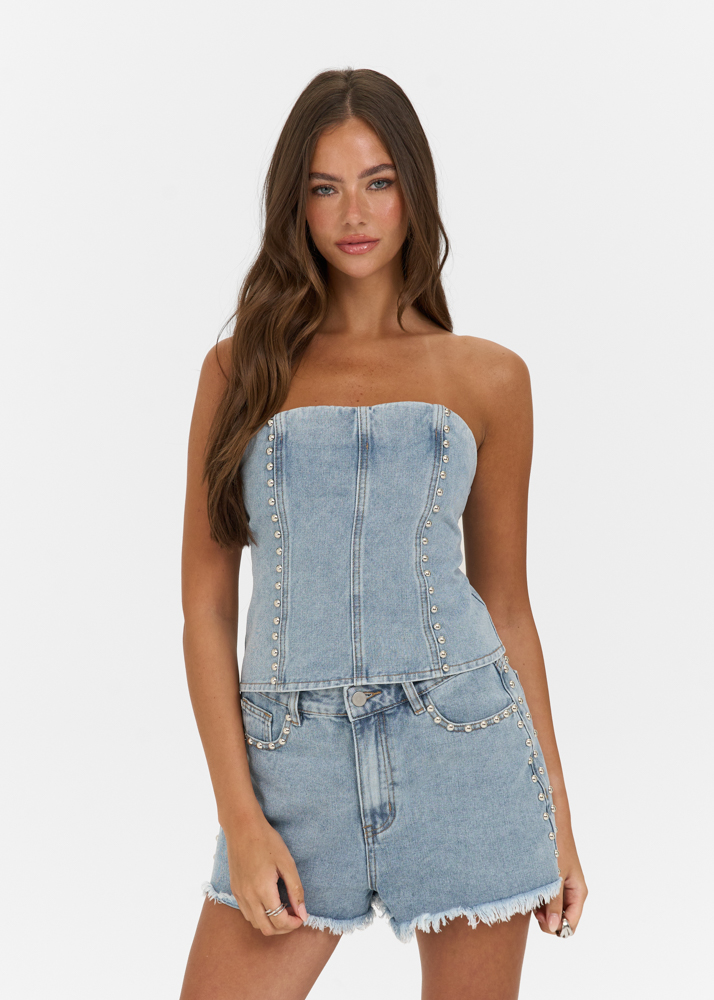 Luca stud top lichtblauw
