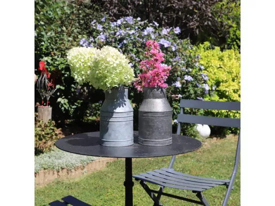 Pot à lait ancien décoratif jardin extérieur zinc gris 24 x 14 cm