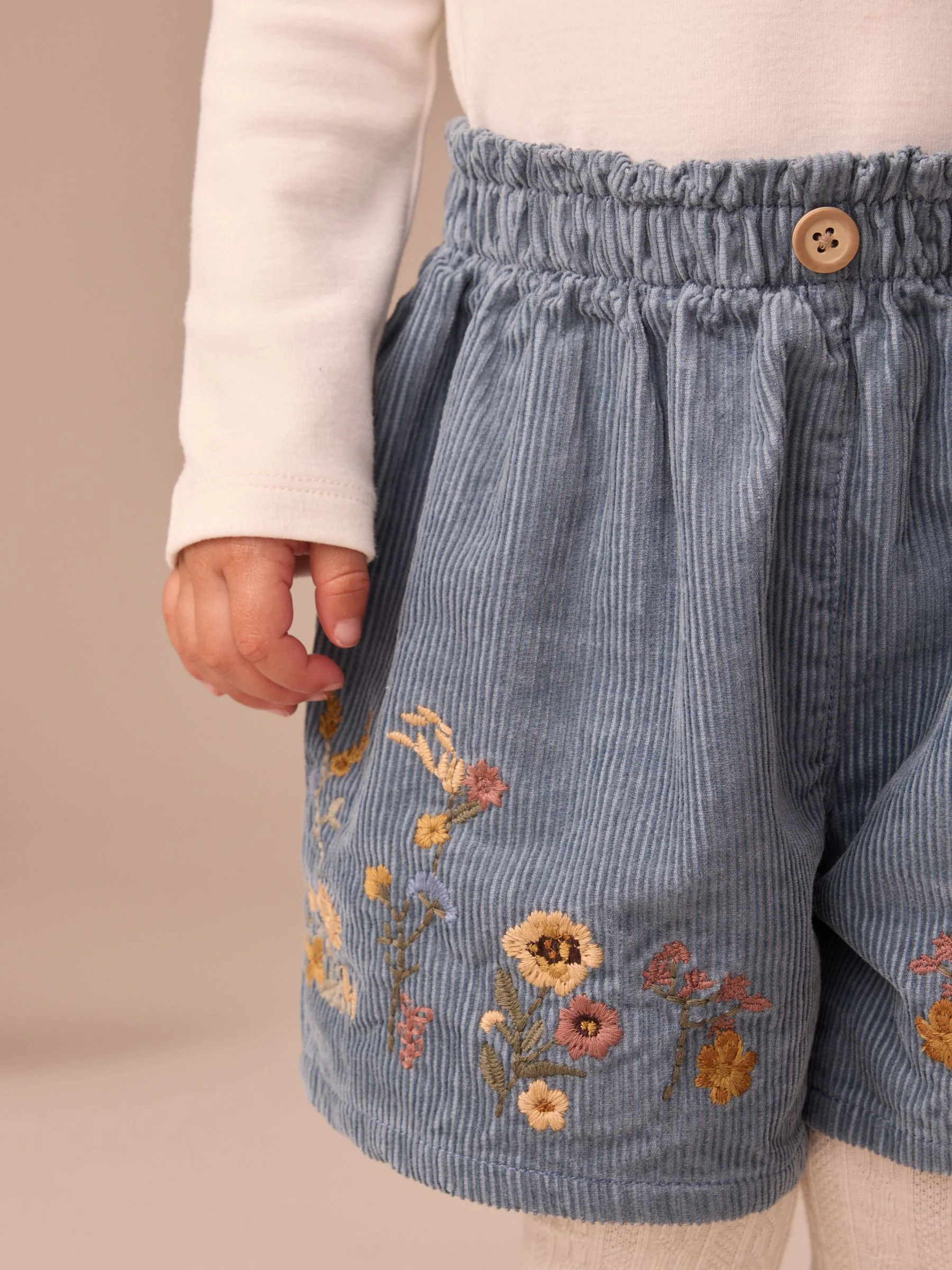 Marineblauw - Floral Embroidered Shorts with Tights (3mths-7yrs)