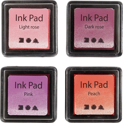 Stempelpude - H 2 CM - Str. 3,5X3,5 CM - Fersken - Pink - Lys Rosa - Mørk Rosa - 4 Stk