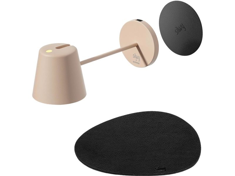 Silwy Magnet-Leuchte Portofino Sand inkl. Platzset und Pad Schwenkbare Tisch- und Wandleuchte mit innovativer Magnetlösung