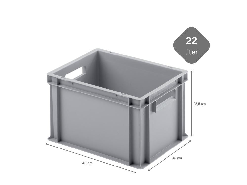 PROREGAL Eurocontainer met open handgreep HxBxD 23,5 x 30 x 40 cm 22 liter Grijs Eurobox Transportbox Transportcontainer Stapelbak