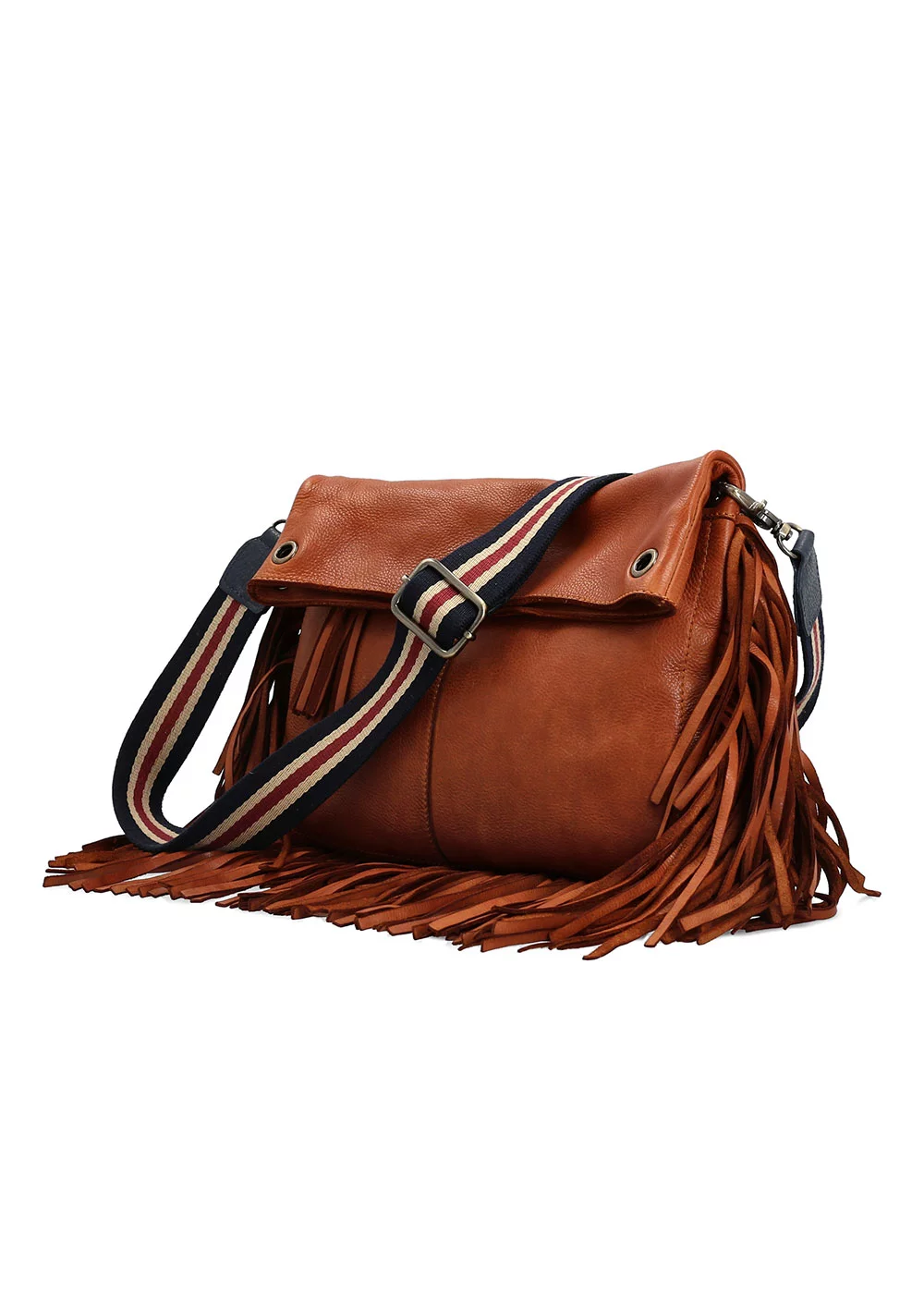 SAC OLIVIA FRANGES CUIR CAMEL