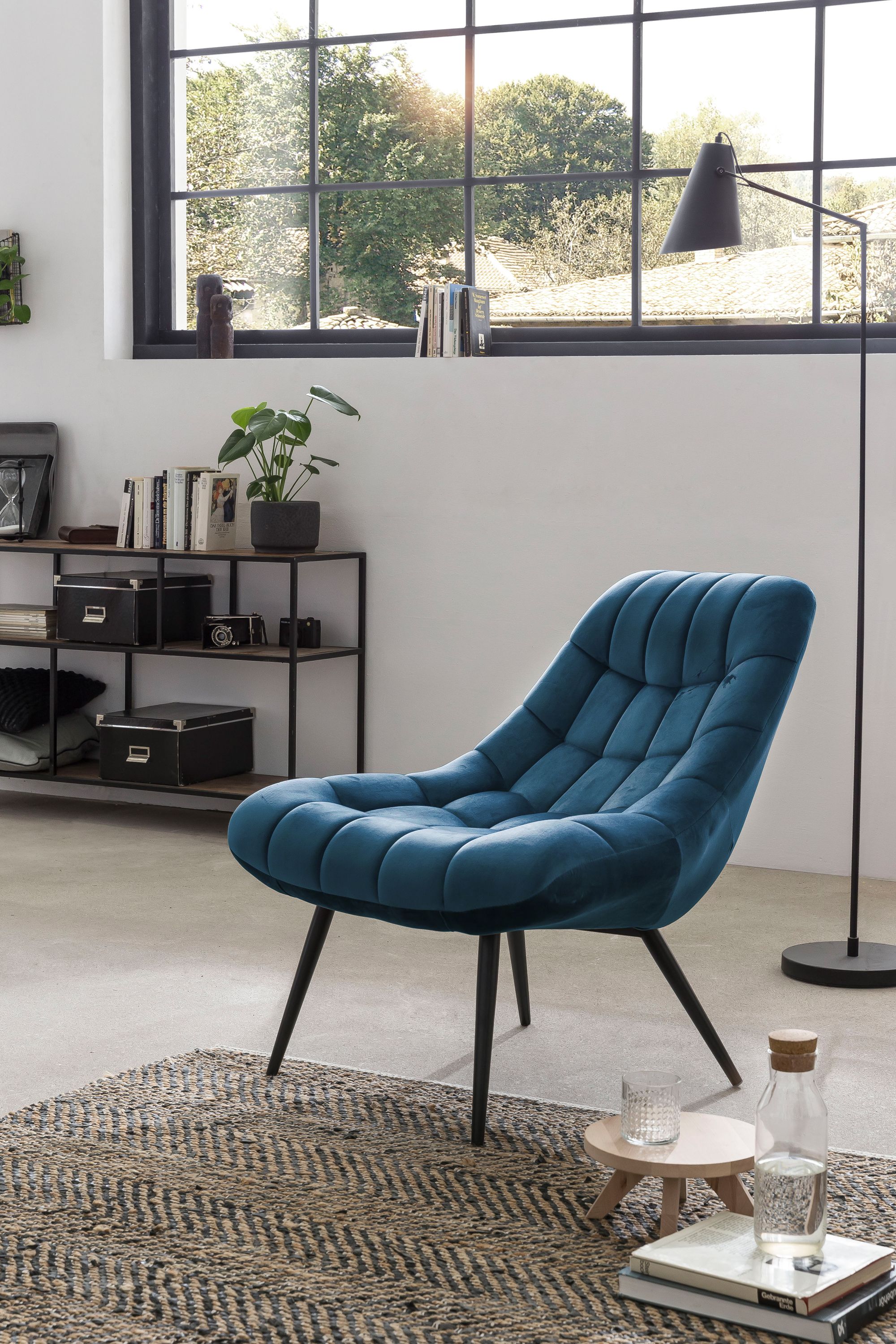 Sessel XXL Samt blau Relaxsessel Polstersessel Ohrensessel Loungesessel
