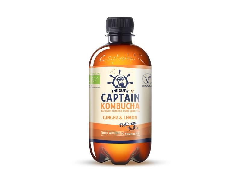 Captain Kombucha Bio Kombucha Ginger & Lemon 12 x 0.4 l Erfrischendes Wohlfühlgetränk mit Ingwer- und Zitronenaroma