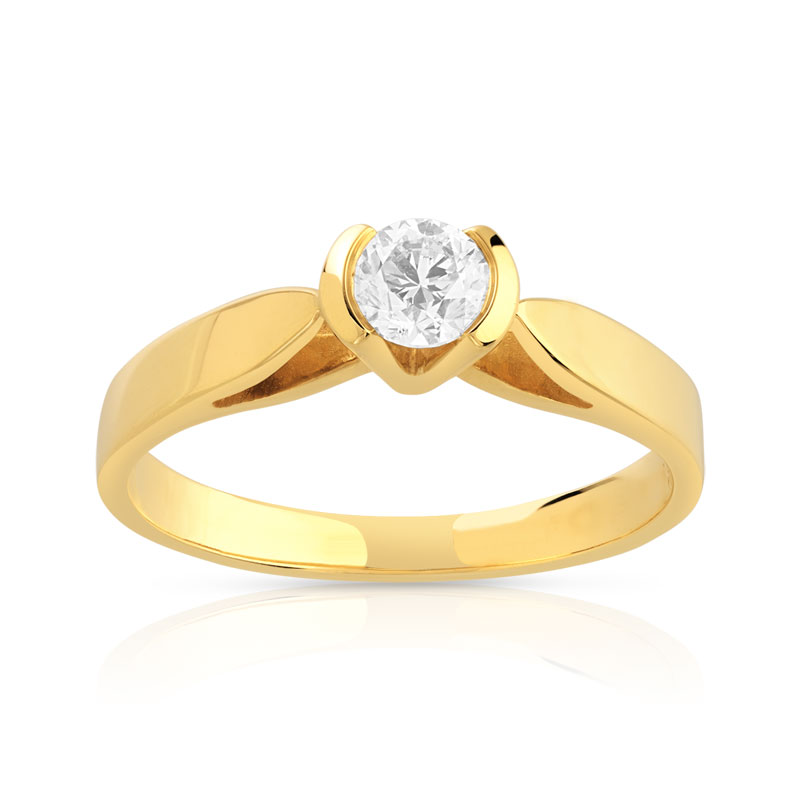 Bague solitaire or 750 jaune diamant 30/100e de carat