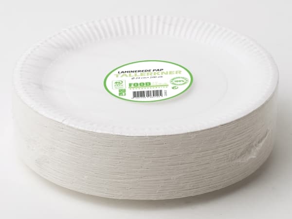 Tallerken pap lamineret 23cm 100stk/pak