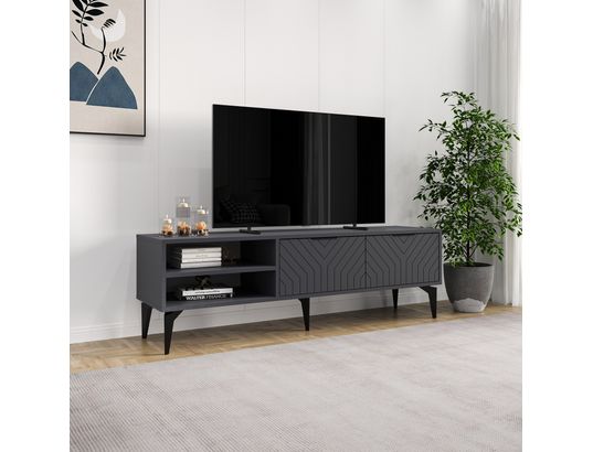 CONCEPT1 - Meuble TV Regina anthracite 160 x 29,6 x h50 cm